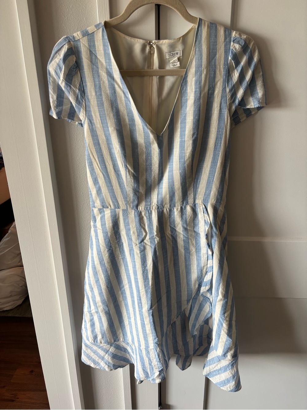 J. Crew Linen Striped V-Neck Dress